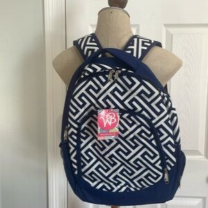 Nwts Navy blue white boutique backpack laptop compartment pockets back to school